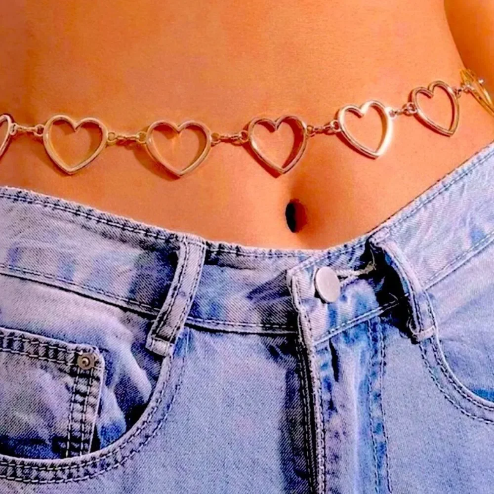 Silver Open Heart Adjustable Body Chain Waist Belt NEW